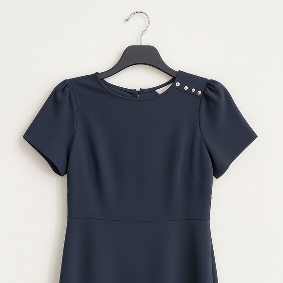 Ann Taylor Loft Gray A-Line Career Dress Size 2 Short Sleeve Button Detail - Picture 3 of 4